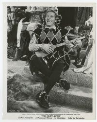 9h250 COURT JESTER 8x10 still '55 great c/u of Danny Kaye in costume smiling & playing lute!