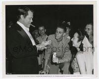 9h351 FOLLOW THE BOYS candid 8x10 still '44 Orson Welles plays card tricks on crew between scenes!
