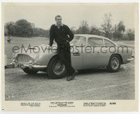9h401 GOLDFINGER 8x10 still '64 great image of Sean Connery as James Bond by his Aston Martin!