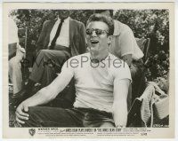 9h486 JAMES DEAN STORY 8x10.25 still '57 great close up laughing on the set wearing sunglasses!