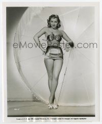 9h705 PATRICIA HALL 8.25x10 still '48 modeling a skimpy two-piece swimsuit by huge umbrella!
