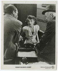9h721 PICKUP ON SOUTH STREET 8.25x10 still R60s Sam Fuller, Jean Peters is grilled by the cops!