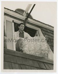9h763 ROBERT TAYLOR 8x10.25 still '39 at his Northridge ranch holding hay bale in window!