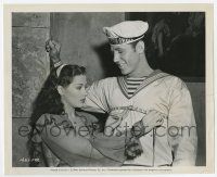 9h844 SONG OF SCHEHERAZADE candid 8.25x10 still '46 Yvonne De Carlo measures boxing champ's chest!