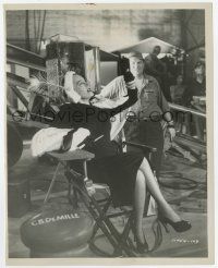 9h876 SUNSET BOULEVARD 8x10 still '50 Gloria Swanson sitting on set of Cecil B. DeMille's movie!