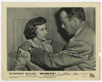 9h274 DEADLINE-U.S.A. English FOH LC '52 c/u of Humphrey Bogart with his hands on Kim Hunter!