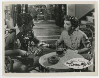 9h691 OUTPOST IN MALAYA English FOH LC '52 Claudette Colbert sitting with smoking Anthony Steel!