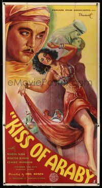 9j110 KISS OF ARABY 3sh '33 great full-length stone litho of sexy dancing harem girl Maria Alba!