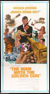 9j112 MAN WITH THE GOLDEN GUN 3sh '74 art of Roger Moore as James Bond by Robert McGinnis!