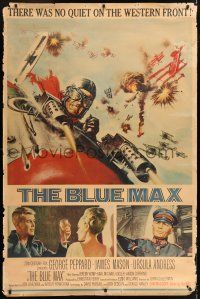9j338 BLUE MAX 40x60 '66 great artwork of WWI fighter pilot George Peppard in airplane!