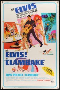 9j344 CLAMBAKE 40x60 '67 cool art of Elvis Presley with guitar & sexy babes by Robert McGinnis!