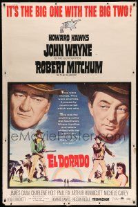 9j354 EL DORADO 40x60 '66 John Wayne, Robert Mitchum, Howard Hawks, the big one with the big two