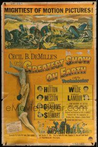 9j369 GREATEST SHOW ON EARTH style Y 40x60 '52 Cecil B. DeMille circus classic, Heston, Stewart!