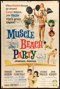 9j392 MUSCLE BEACH PARTY 40x60 '64 Frankie & Annette, 10,000 biceps & 5,000 bikinis!