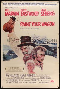 9j395 PAINT YOUR WAGON style C 40x60 '69 art of Clint Eastwood, Lee Marvin & pretty Jean Seberg!