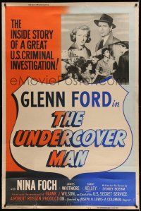 9j419 UNDERCOVER MAN 40x60 R55 lawman's badge shines a light on Glenn Ford posing as gangster!