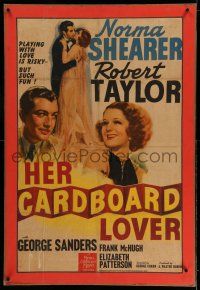 9j055 HER CARDBOARD LOVER style C 1sh '42 Norma Shearer & Robert Taylor c/u & full-length art!