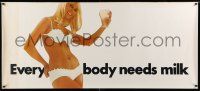 9j297 EVERYBODY NEEDS MILK 27x60 advertising poster '70s sexy woman in white bikini holding glass!