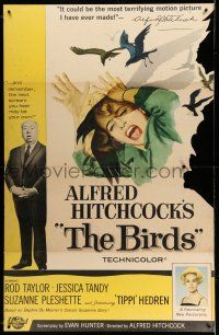9j135 BIRDS die-cut standee '63 Alfred Hitchcock, Tippi Hedren, classic art of attacking avians!