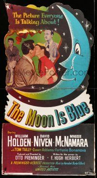 9j147 MOON IS BLUE standee '53 William Holden, Maggie McNamara, directed by Otto Preminger!