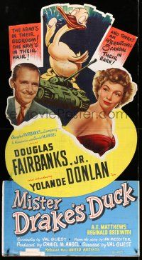9j148 MISTER DRAKE'S DUCK standee '51 Val Guest, Douglas Fairbanks Jr's duck lays radioactive eggs!