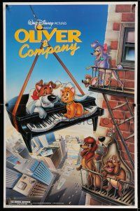 9j150 OLIVER & COMPANY standee '88 art of Walt Disney cats & dogs in New York City by Bill Morrison!