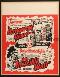 9j169 DANGEROUS YEARS/INVISIBLE WALL jumbo WC '50s double-feature, booze, blondes & bullets!