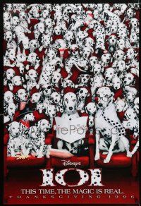 9k002 101 DALMATIANS teaser DS 1sh '96 Walt Disney live action, wacky image of dogs in theater!