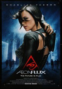 9k021 AEON FLUX advance DS 1sh '05 sexy futuristic Charlize Theron in black outfit!