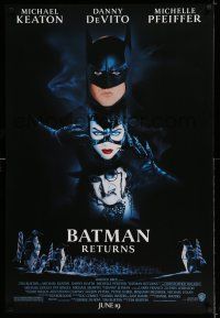 9k073 BATMAN RETURNS white date style advance 1sh '92 Keaton, Danny DeVito, Pfeiffer, Tim Burton!