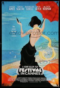 9k251 FESTIVAL IN CANNES 1sh '01 Anouk Aimee, artwork of sexy woman at the beach!