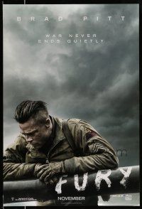 9k271 FURY teaser DS 1sh '14 great image of soldier Brad Pitt, war never ends quietly!
