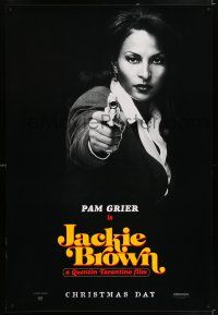 9k377 JACKIE BROWN teaser 1sh '97 Quentin Tarantino, cool image of Pam Grier in title role!