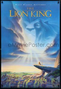 9k425 LION KING DS 1sh '94 Disney Africa jungle cartoon, Simba on Pride Rock with Mufasa in sky!