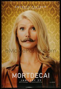 9k504 MORTDECAI teaser DS 1sh '15 wacky image of Gwyneth Paltrow with handlebar mustache!