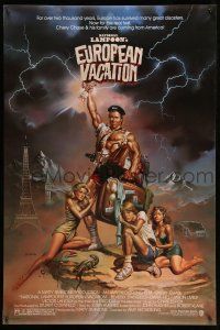 9k519 NATIONAL LAMPOON'S EUROPEAN VACATION 1sh '85 Vallejo art of Chevy Chase, Beverly D'Angelo!