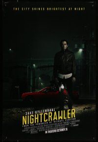 9k526 NIGHTCRAWLER advance DS 1sh '14 cool image of Jake Gyllenhaal with camera and sports car!