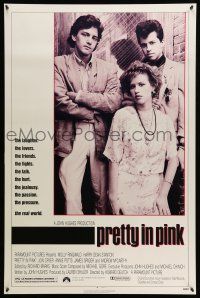 9k564 PRETTY IN PINK 1sh '86 great portrait of Molly Ringwald, Andrew McCarthy & Jon Cryer!