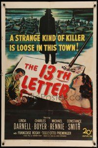 9p008 13th LETTER 1sh '51 Otto Preminger, Linda Darnell, a strange kind of killer is loose!