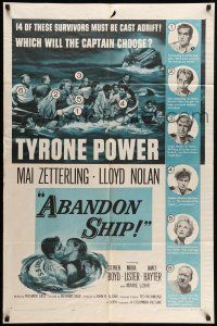 9p017 ABANDON SHIP 1sh '57 Tyrone Power & 25 survivors in a lifeboat which can hold only 12!