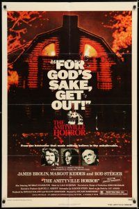 9p040 AMITYVILLE HORROR 1sh '79 great image of haunted house, for God's sake get out!