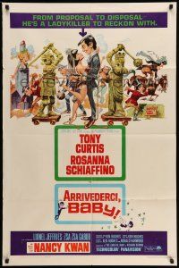 9p057 ARRIVEDERCI, BABY 1sh '66 Tony Curtis is a ladykiller, great wacky Jack Davis art!