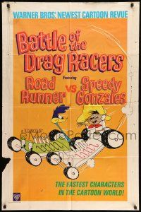 9p082 BATTLE OF THE DRAG RACERS 1sh '66 great art of Speedy Gonzales vs Road Runner in cars!