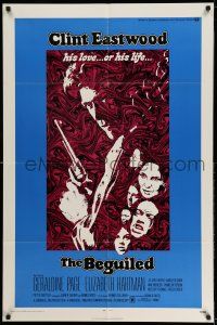 9p090 BEGUILED 1sh '71 cool psychedelic art of Clint Eastwood & Geraldine Page, Don Siegel