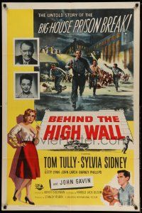9p092 BEHIND THE HIGH WALL 1sh '56 Tully, smoking Sylvia Sidney, cool big house prison break art!