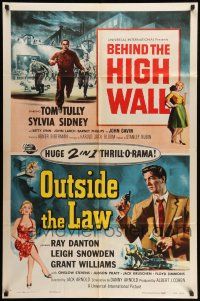 9p093 BEHIND THE HIGH WALL/OUTSIDE THE LAW 1sh '56 the huge 2 in 1 thrill-o-rama!