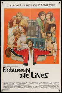 9p099 BETWEEN THE LINES 1sh '77 Richard Amsel artwork, John Heard, fun, adventure & romance!
