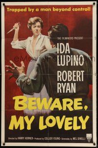 9p102 BEWARE MY LOVELY 1sh '52 film noir, Ida Lupino trapped by a man beyond control!