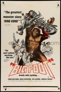 9p116 BIGFOOT 1sh '71 great artwork of the legendary monster tossing motorcycle!