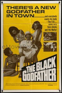 9p121 BLACK GODFATHER 1sh '74 chicks and the Mafia want his body, images over yellow background!